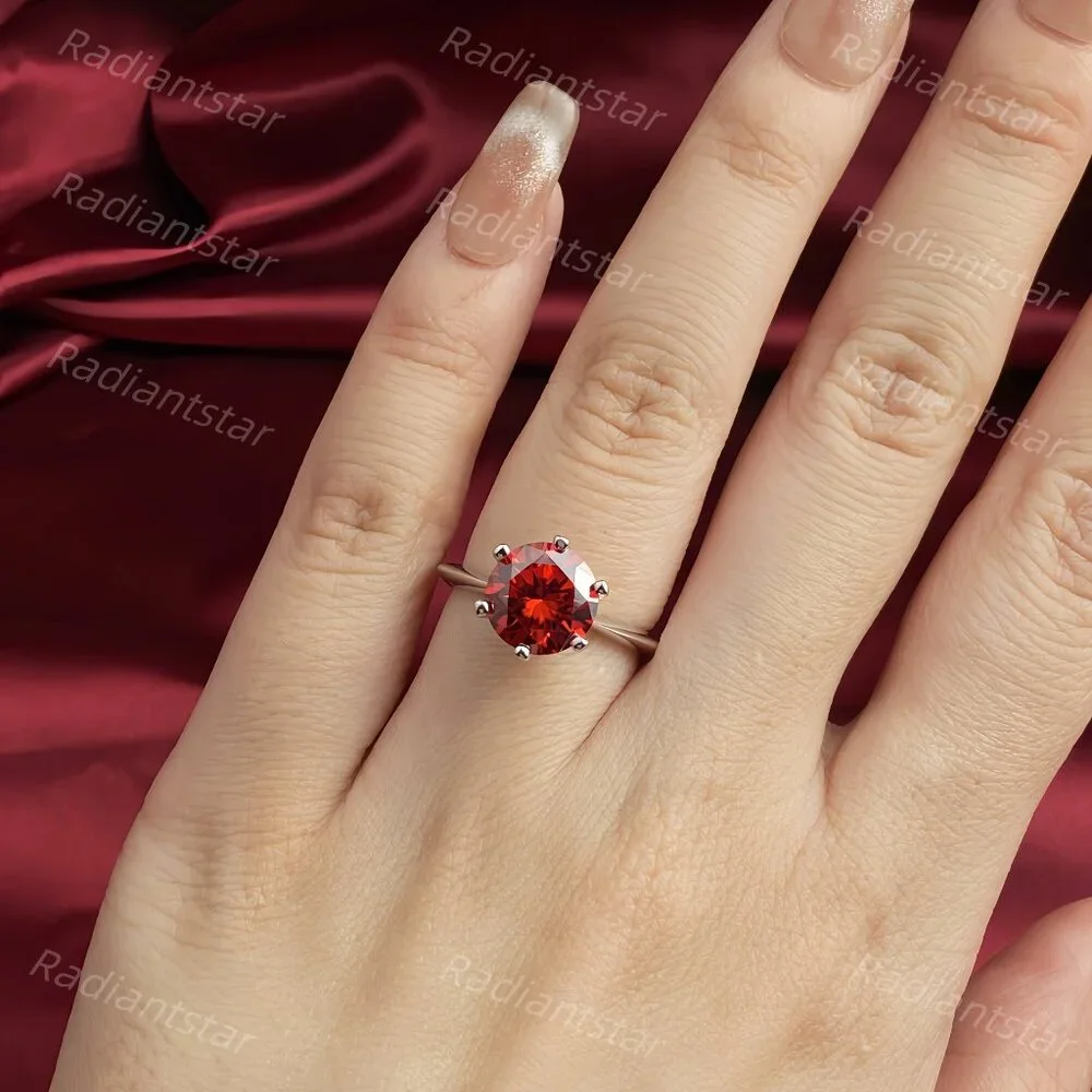 NEW Certified 3 ct. t.w. Garnet Red Moissanite Solitaire 6 Prong Ring